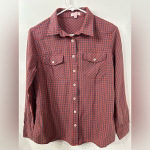 Small Pink Lily Button Down Gingham print Western Style Top